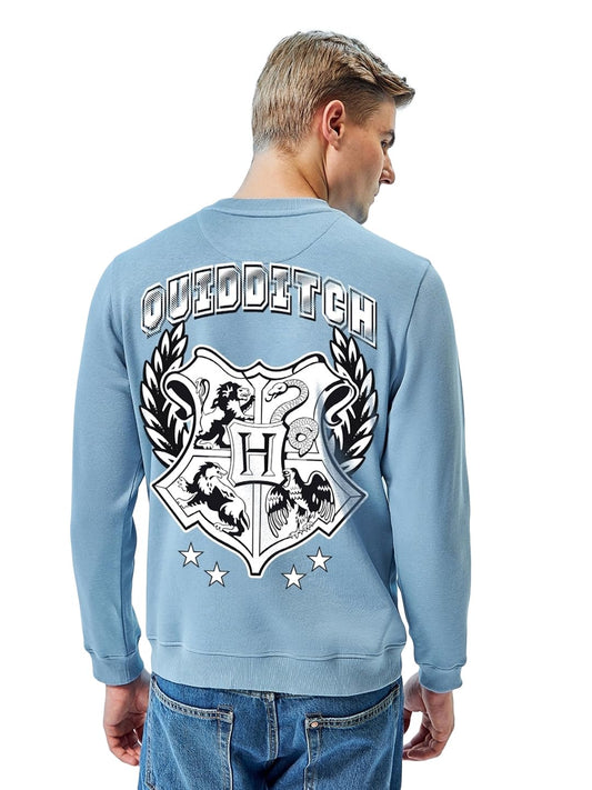 Bewakoof Official Harry Potter Merchandise Mens Graphic Printed Regular Fit Full Sleeve Round Neck Fleece Sweatshirt_629670_Blu