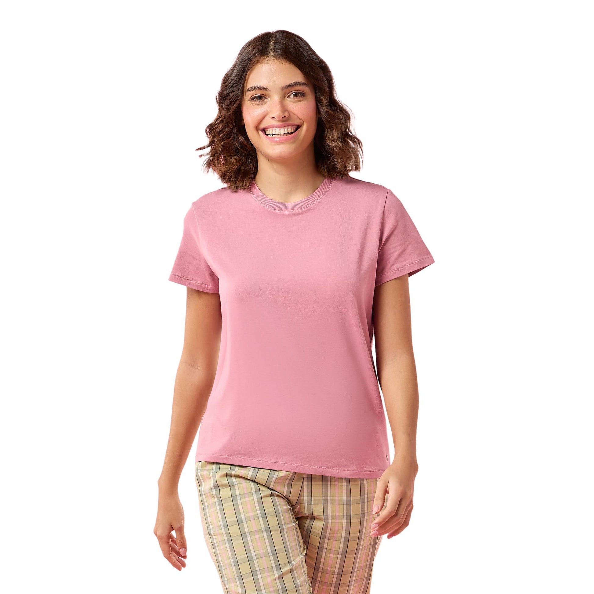 Enamor Womens Solid Relaxed Fit T-Shirt (E311_Lilas