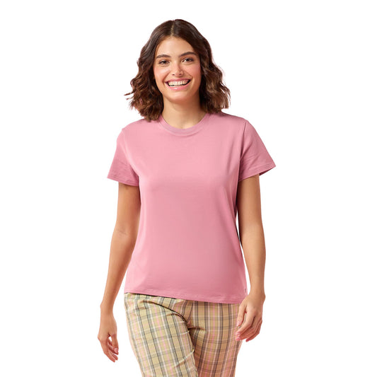 Enamor Womens Solid Relaxed Fit T-Shirt (E311_Lilas