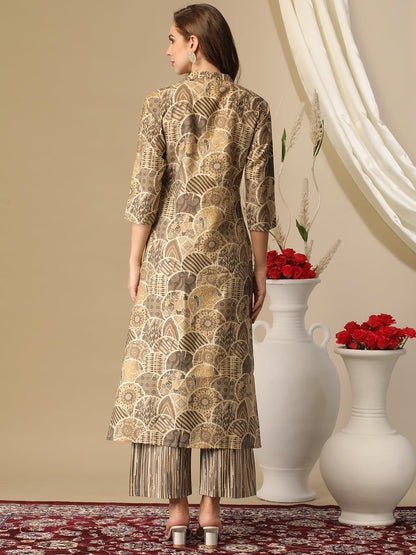 Gosriki WomenS Cotton Blend Straight Printed Kurta With Pant (Later Grey-Nj-Gs_Xxl_Grey_Xx-Large)