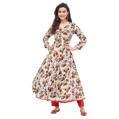Tissu Women'S Rayon Cream & Orange Floral Printed A-Line Kurta 2221_Cream_4Xl