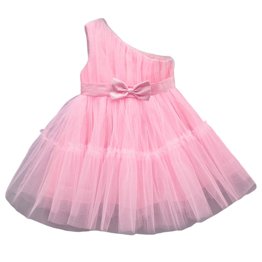 A.T.U.N. Girls Solid One Shoulder Bow Fit & Flare Dress Pink