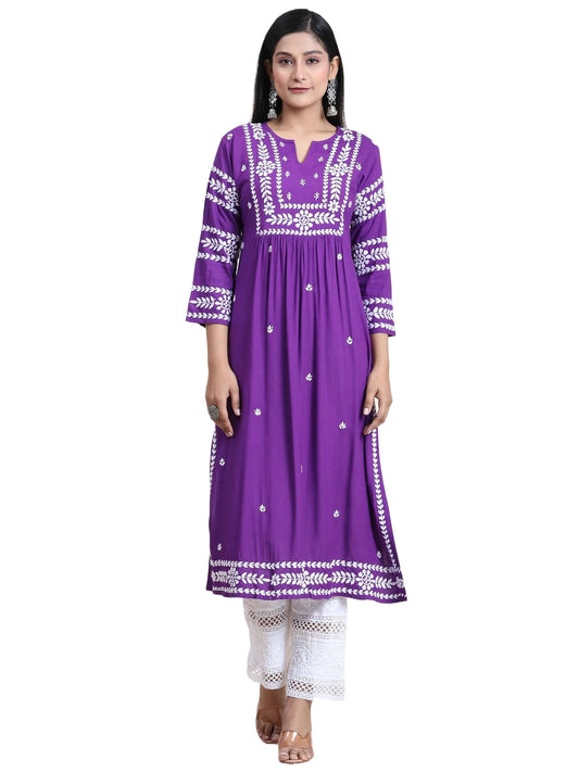 ANNI DESIGNER Women's Rayon Blend Chikankari Embroidered Straight Kurta (ELEVAN-BEGANI)