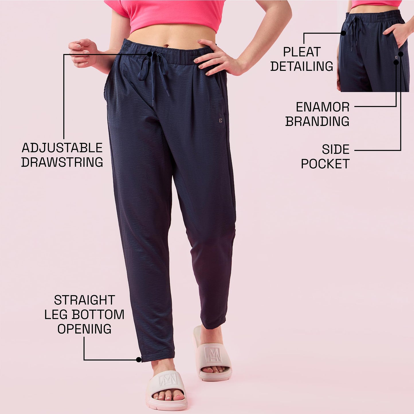Enamor E407 Womens Pleated Pull-On Pant - Relaxed Fit, Mid Rise, Regular Length