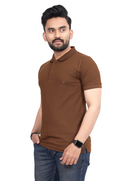 More & More MenS Solid Regular Fit Polo Brown