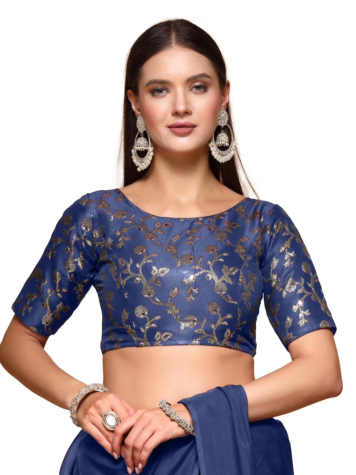OOMPH! Readymade Blouse for Women, Brocade, Boat Neck, rbbl496