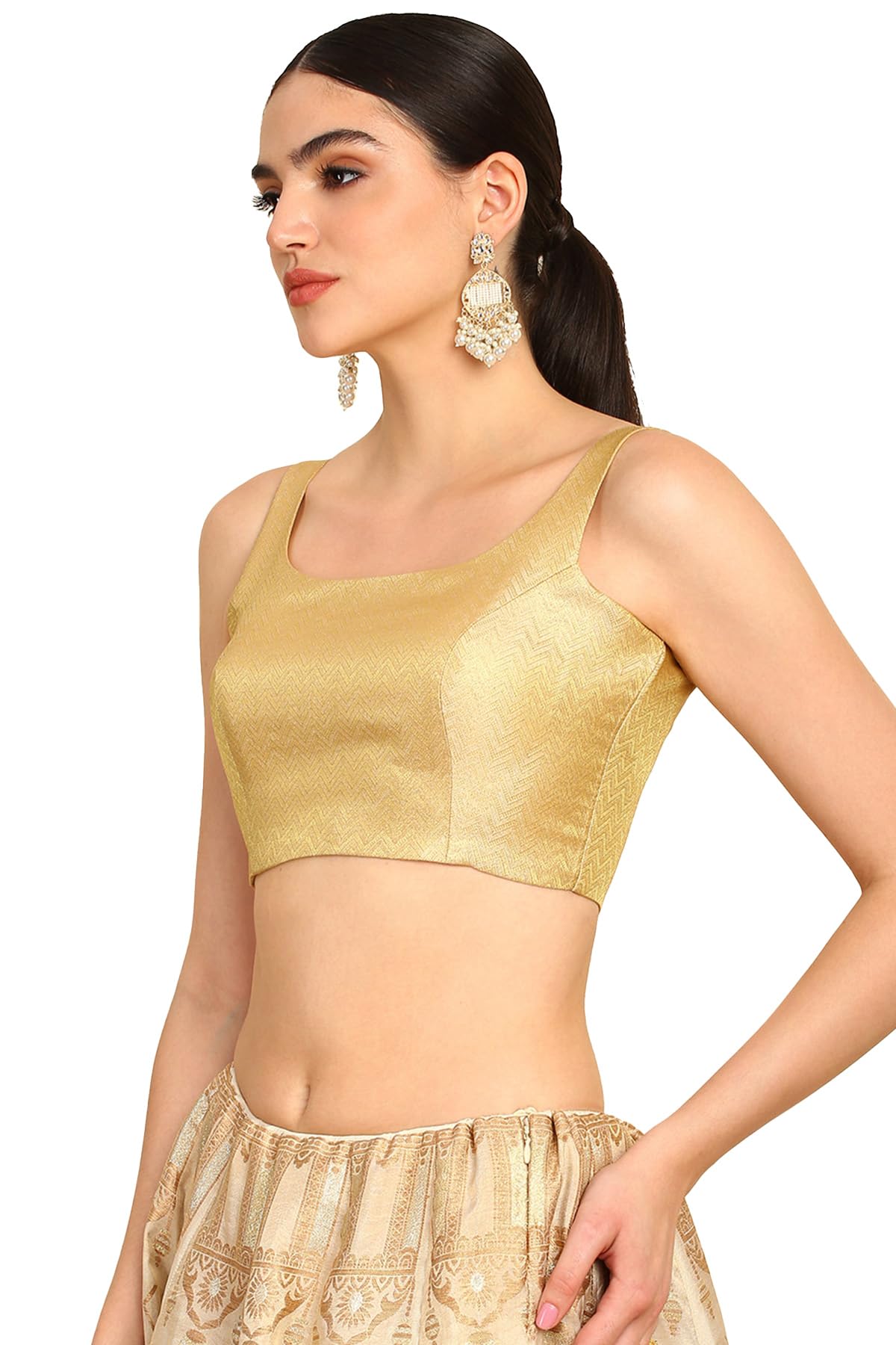Soch Womens Beige Chevron Woven Design Tussar Padded Blouse