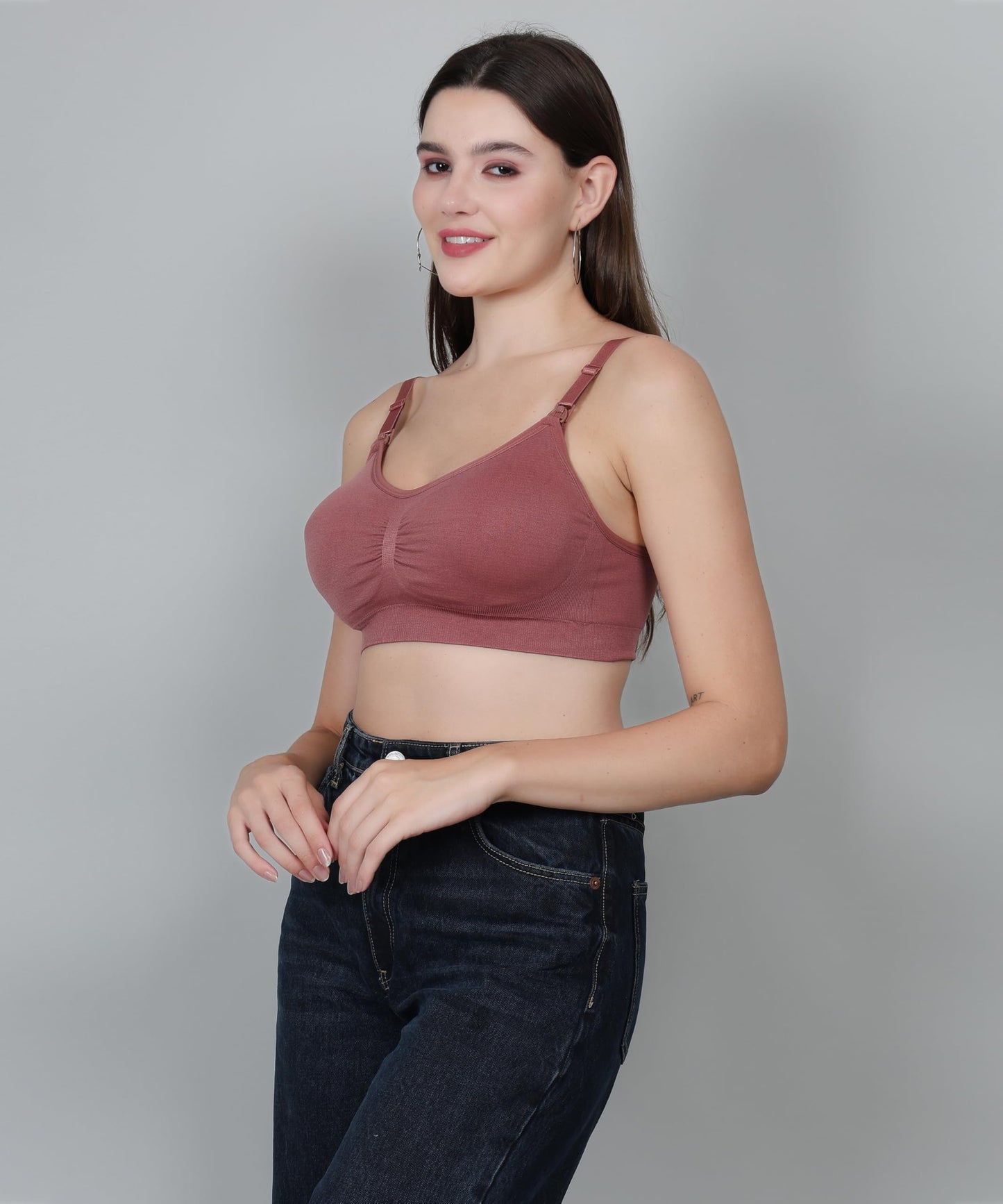 Fabme WomenS Nylon Blend Wire Free Casual Nursing Padded Bra (Br0278_Rust_Red