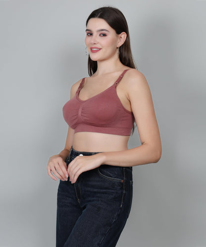 Fabme WomenS Nylon Blend Wire Free Casual Nursing Padded Bra (Br0278_Rust_Red