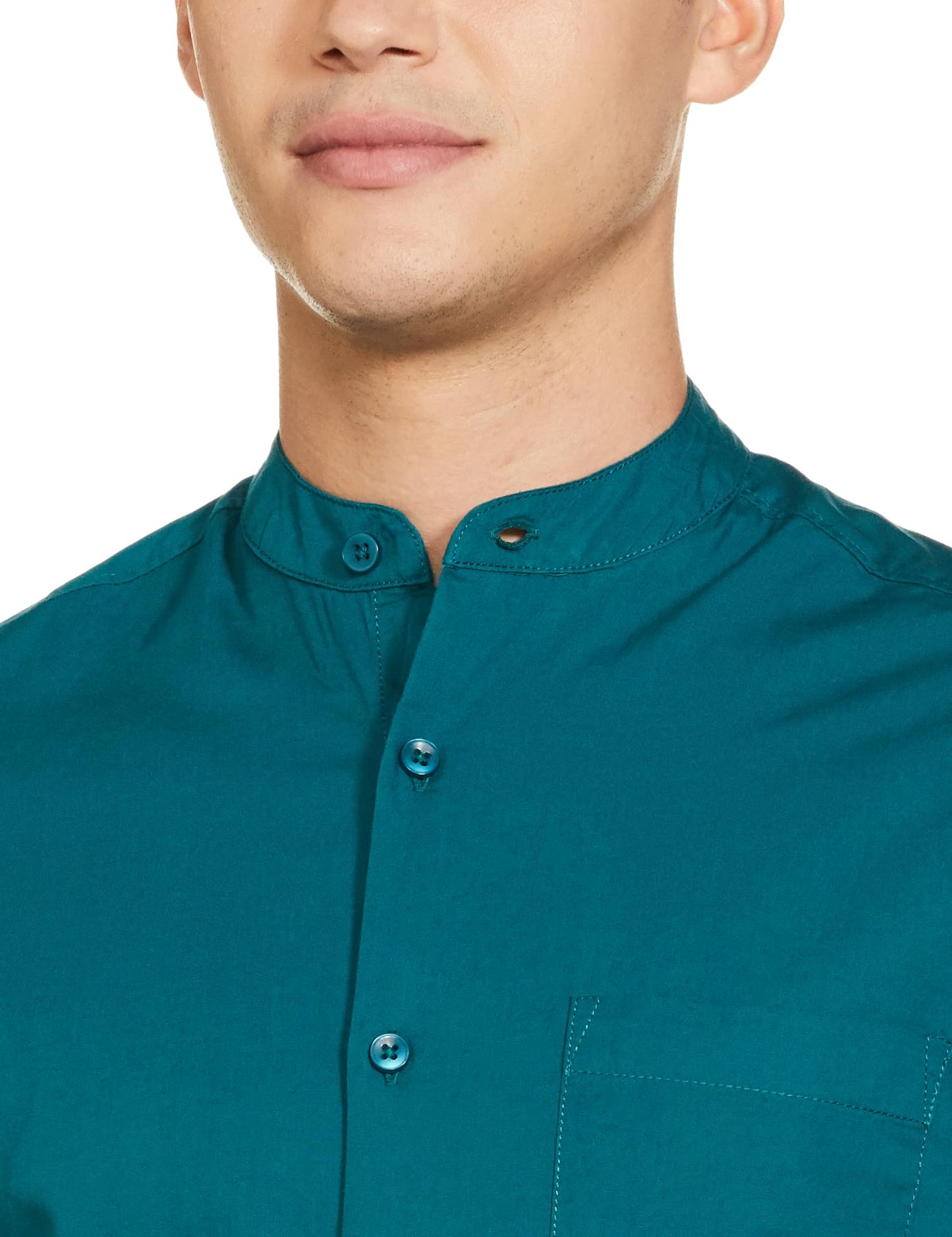 The Indian Garage Co Green Regular Fit Mandarin Collar Solid Long Sleeves Shirt