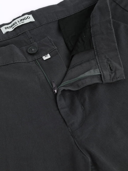 Dennis Lingo Solid Cotton Mens Casual Trouser, Tapered Fit, Mid Rise, Stretchable Ankle Length Chino Trousers Charcoal Grey