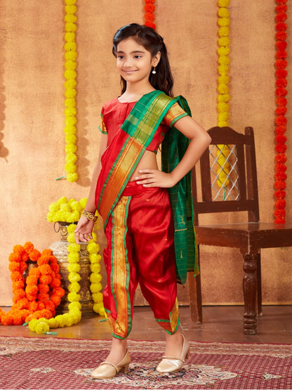 Aarika Girls Ethnic Wear Red Colour Shree Nav Saree (4-9 Years)