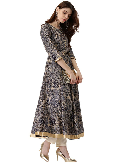 Libas WomenS Chanderi Anarkali Standard Length Kurta (4799_Blue