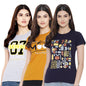 Preneum Womens Cotton Regular Fit Latest Graphic Stylish Printed Short Sleeves Casual T-Shirt || Trendy & Styles (Pack 3), Navy
