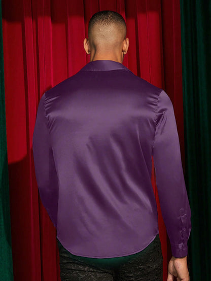 AVANOVA Mens Stylish Magenta Solid Satin Silk Casual Button Down Shirts Long Sleeve Shirt for Men Full Sleeves (Shirt 193 Magen