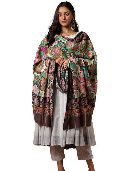 Pashmoda Women Noor Pure Wool Kalamkari Hand Embroidered Shawl (Size: 101 X 203 Cms)