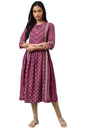 W For Woman Dark Purple Floral Printed A-Line Kurta With Sequins