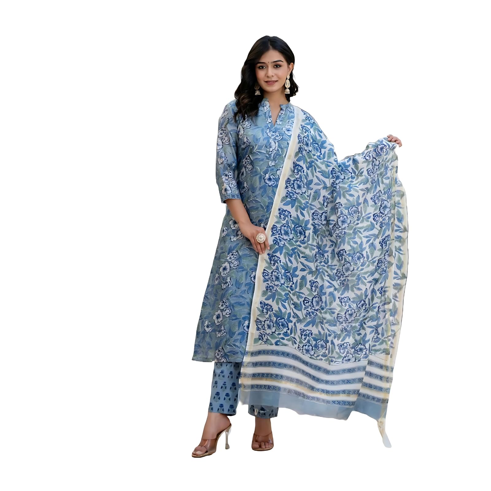 Modestouze Attires WomenS Rayon Blend Straight Floral Print Kurta With Pant & Dupatta | Women Co-Ords Set | Kurta Set For Women