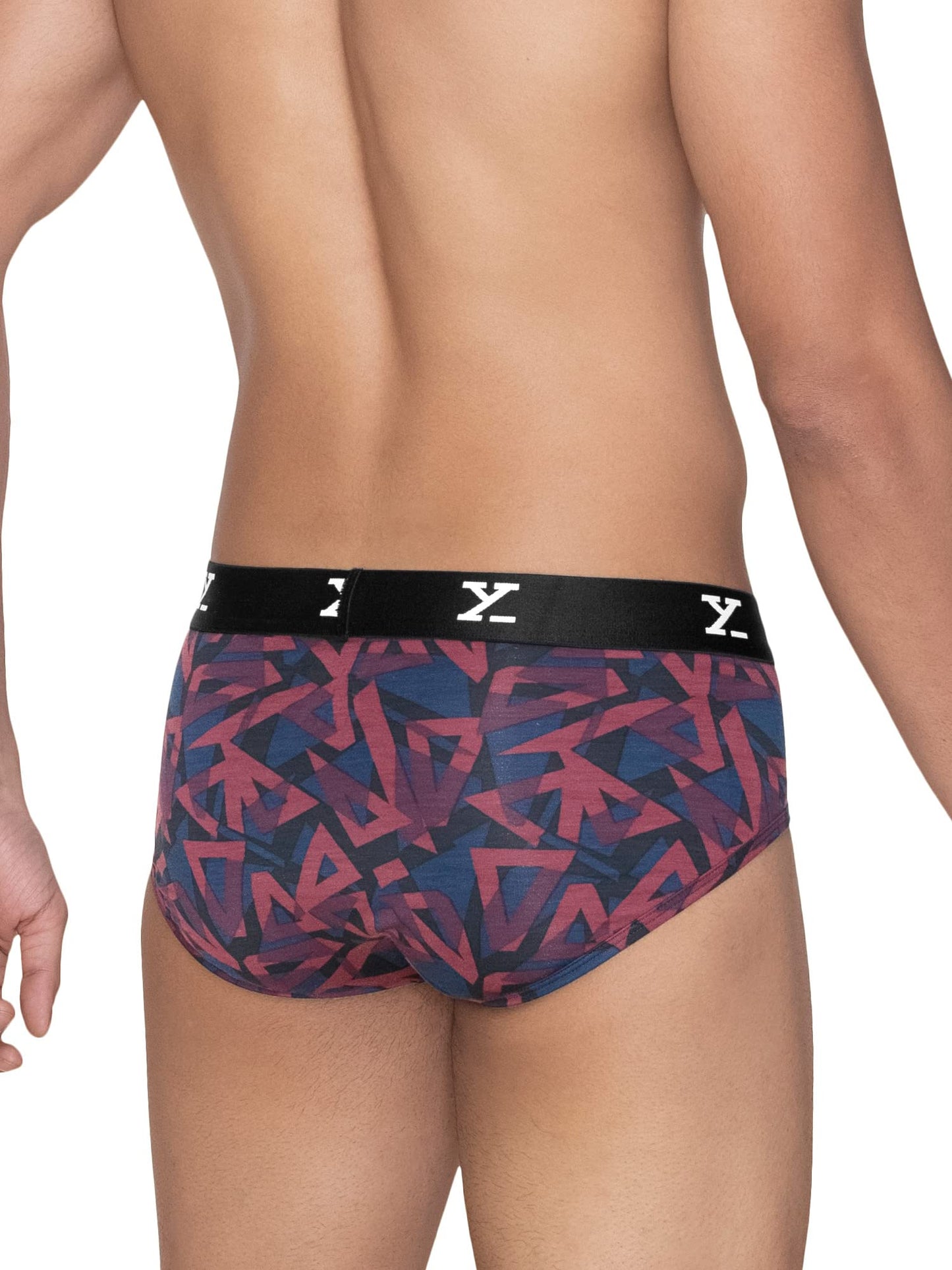 XYXX Mens Modal Slim Geometric Briefs (Pack of 1) (XY_R5_BRF_01_Triad Red