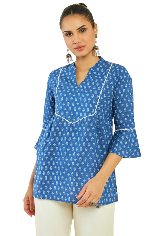 Soch Women Blue Cotton Floral Tunic
