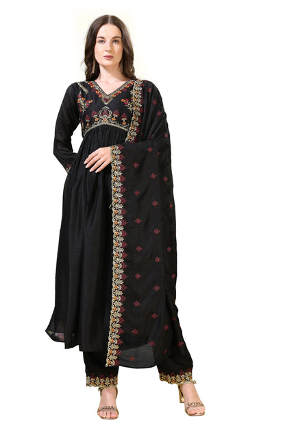 Pratham Blue WomenS Silk Embroidered Anarkali Kurta Palazzos With Dupatta |Kurta Sets For Women |Women Kurta |Women Embroidered