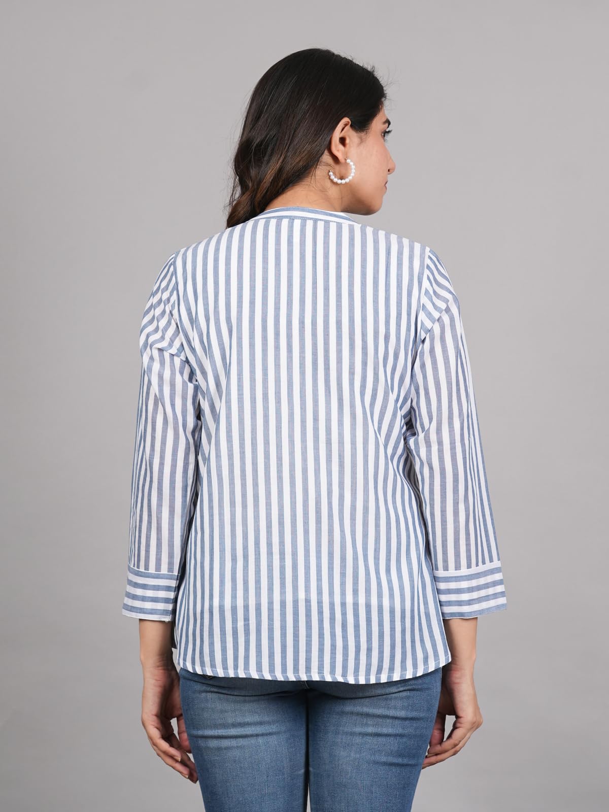 rangita Grey Cotton Straight Striped Short Length Kurti | Kurta for Women