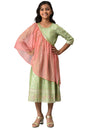 Girls Green Floral Printed Dress With Dupatta