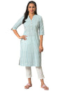 Aurelia Green Vertical Striped Cotton Regular Kurta