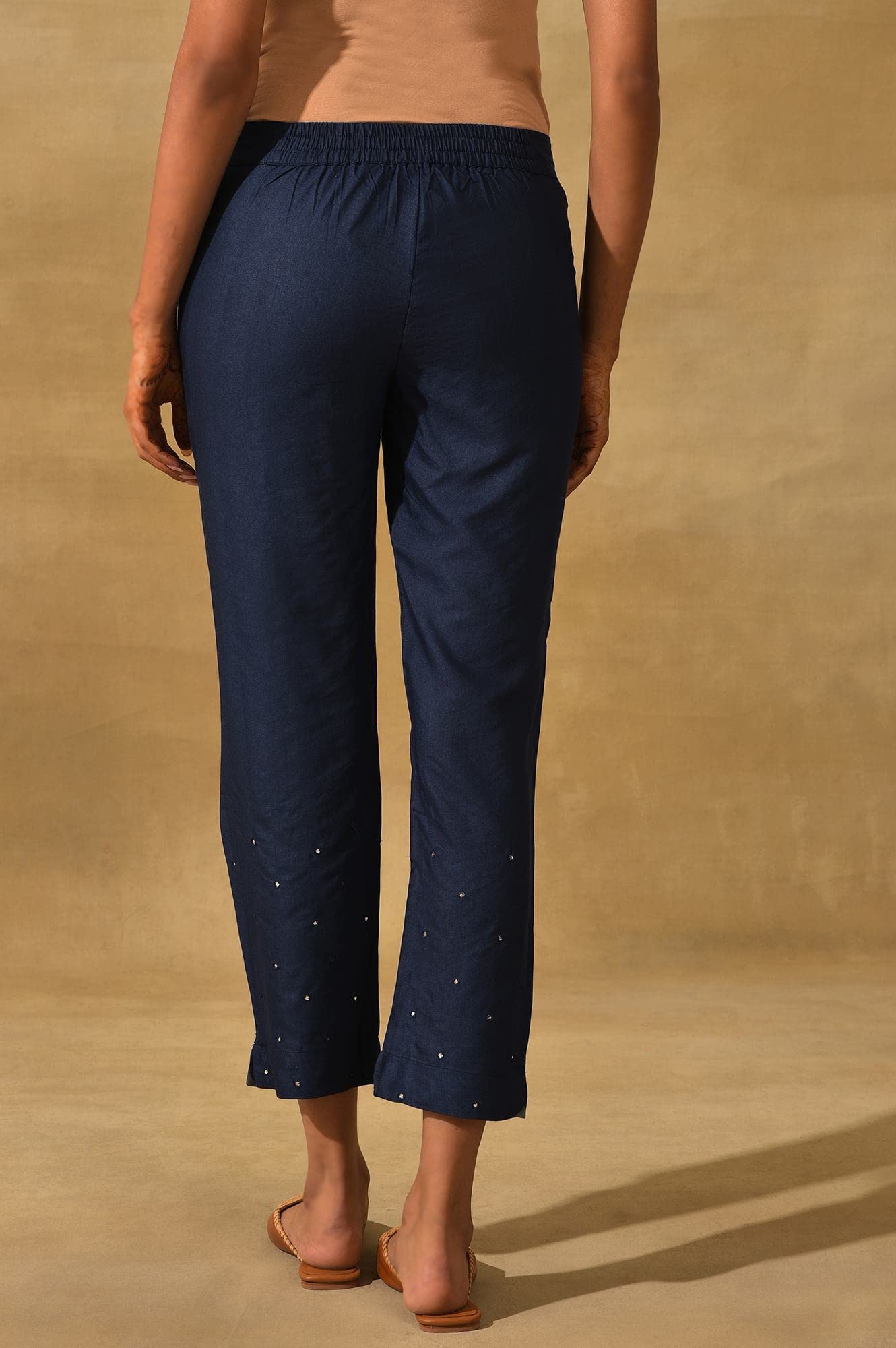 W for Woman Folksong Strechable Slim Pants for Women | Trousers for Women Blue
