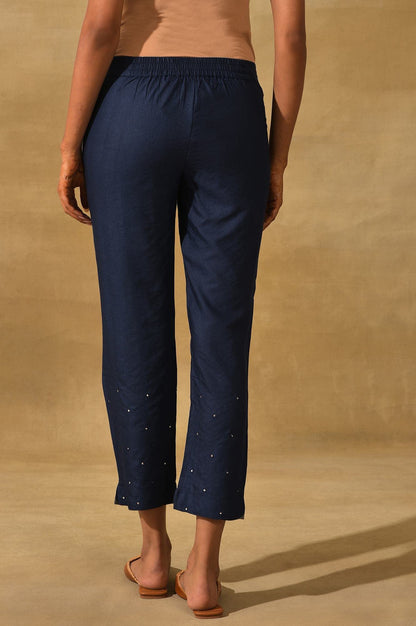 W for Woman Folksong Strechable Slim Pants for Women | Trousers for Women Blue