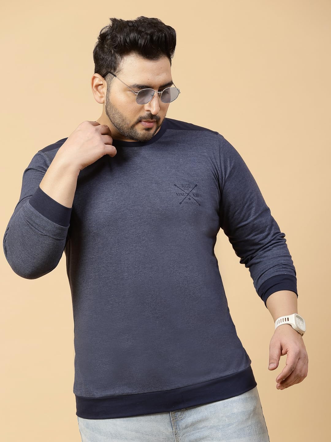 Rigo Cotton Plus Size T-Shirts for Men | Full Sleeves Plus Size T-Shirt for Boys | Printed, Round Neck T-Shirt for Men | Casual