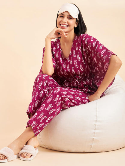 Sweet Dreams Women Printed Pyjama Set Wine