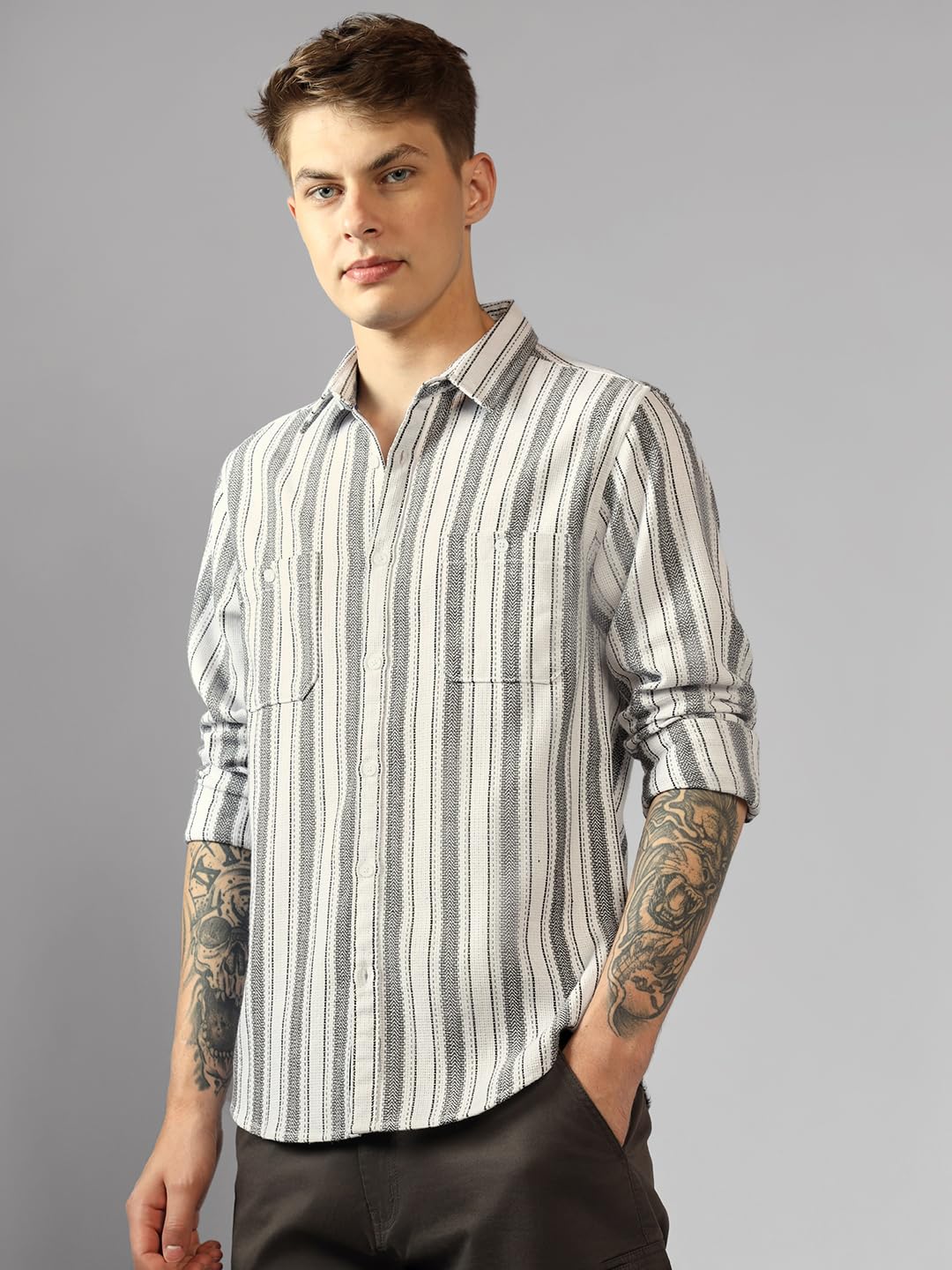Dennis Lingo MenS| Black| Full Sleeve| Spread Collar| Striped| Relaxed Fit| Casual Shirt