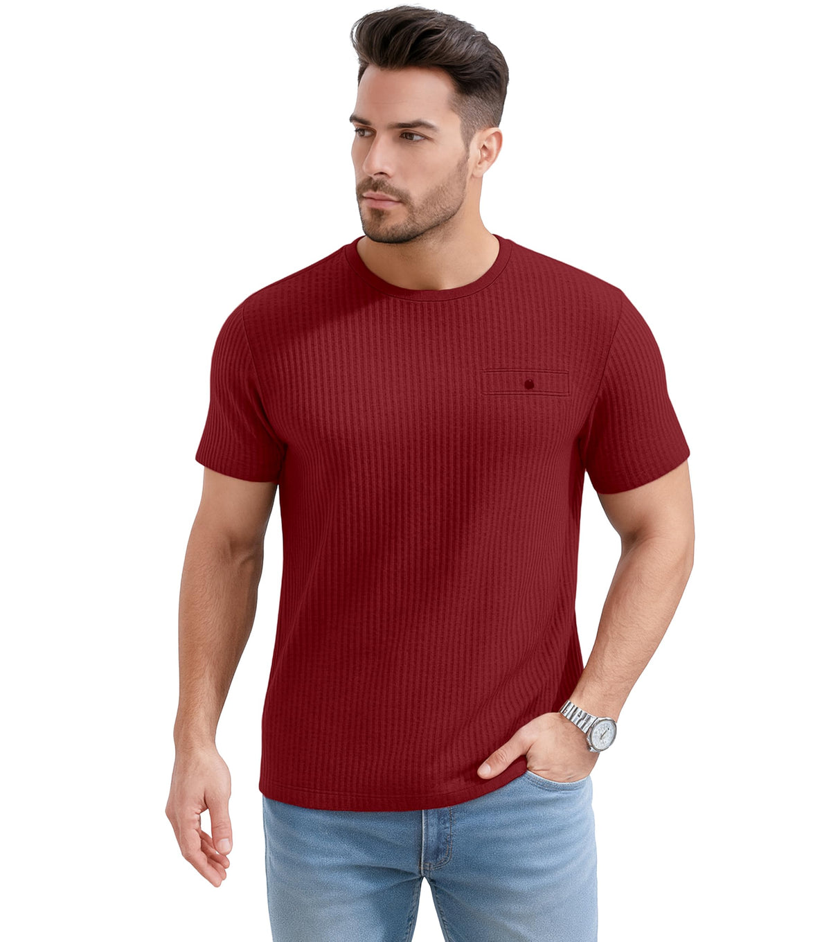 SHODOX Mens Solid Round Neck Half Sleeve Regular fit Tshirt (Pack of 1) Maroon