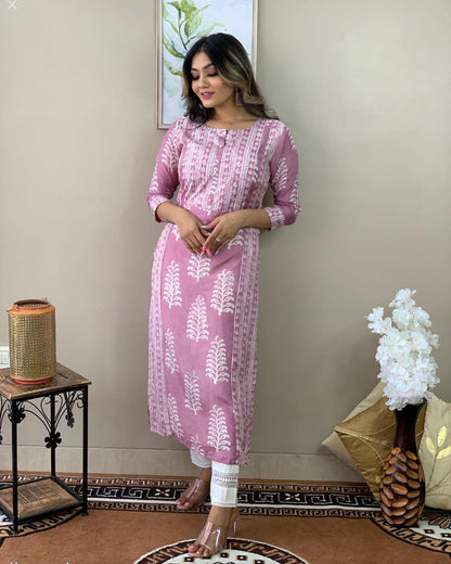 ANNI DESIGNER Women's Cotton Rayon Printed Straight 2Pc Kurta Set