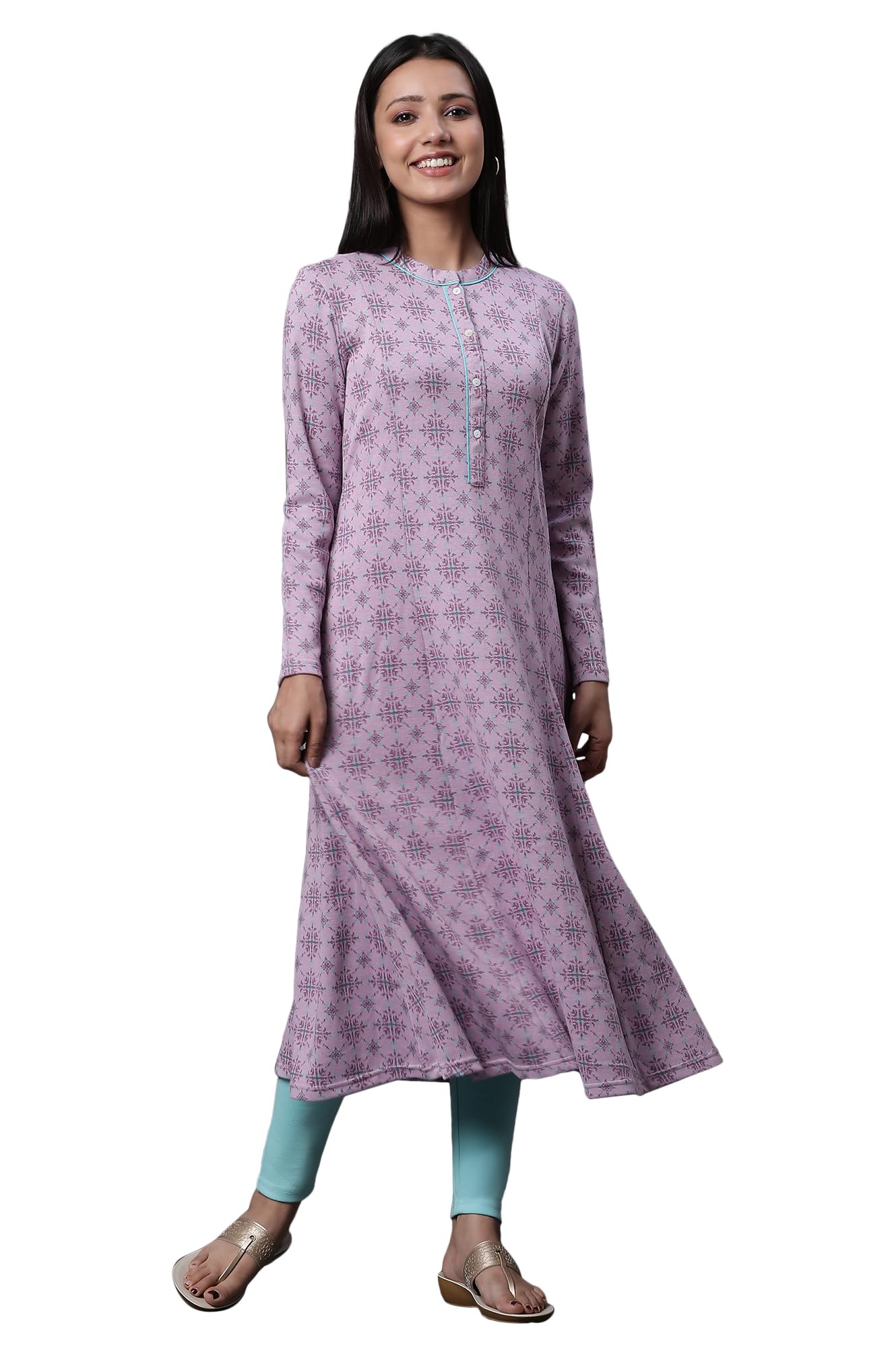 Purple Printed A-line Kurta and Tights Winter Set (Size: 2XL)-23NOAS14715-704416