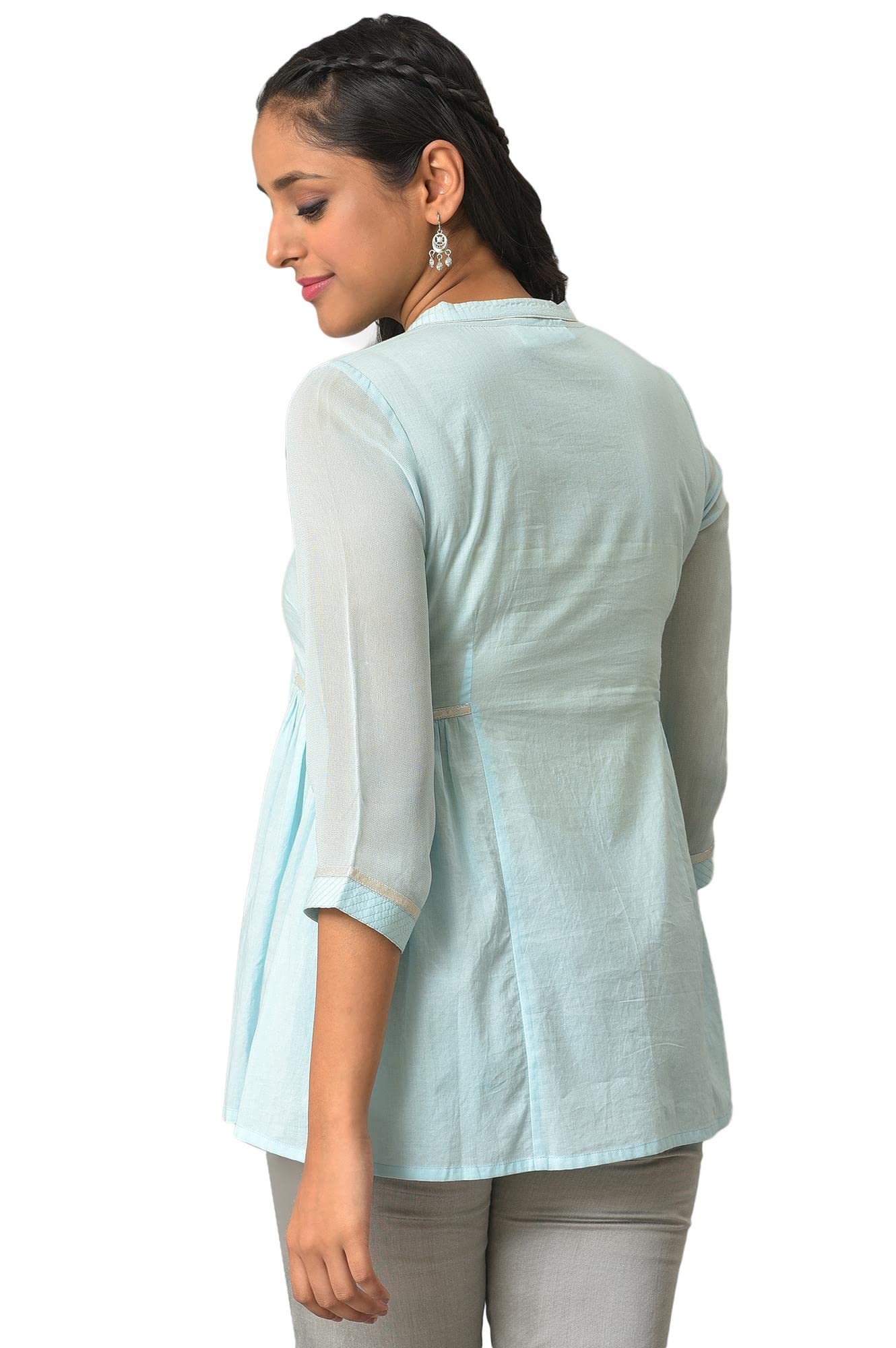 Aurelia WomenS Solid Loose Blue Cotton Gathered Short Kurti (23Fea30339-605335