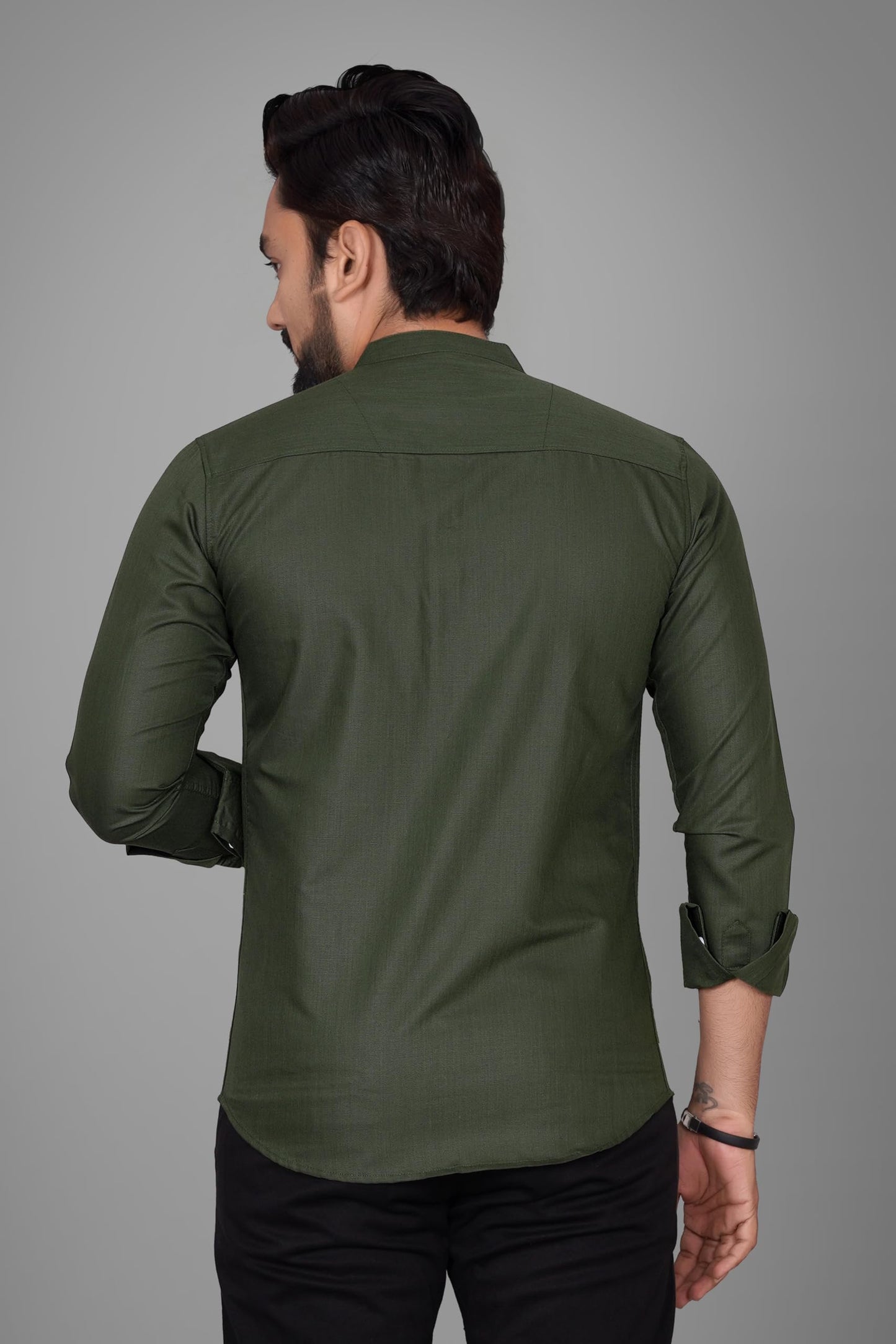 Besix MenS Cotton Solid Shirt With Mandarin Collared Full Sleeve Button Closure Curved Hem Straight Length And One Pocket | Mdr