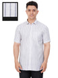 PRAKASAM COTTON Striped Design Cotton Linen Half Sleeve Shirt for Men/Formal Slim Fit Cotton Linen Half Sleeve Shirt for Men