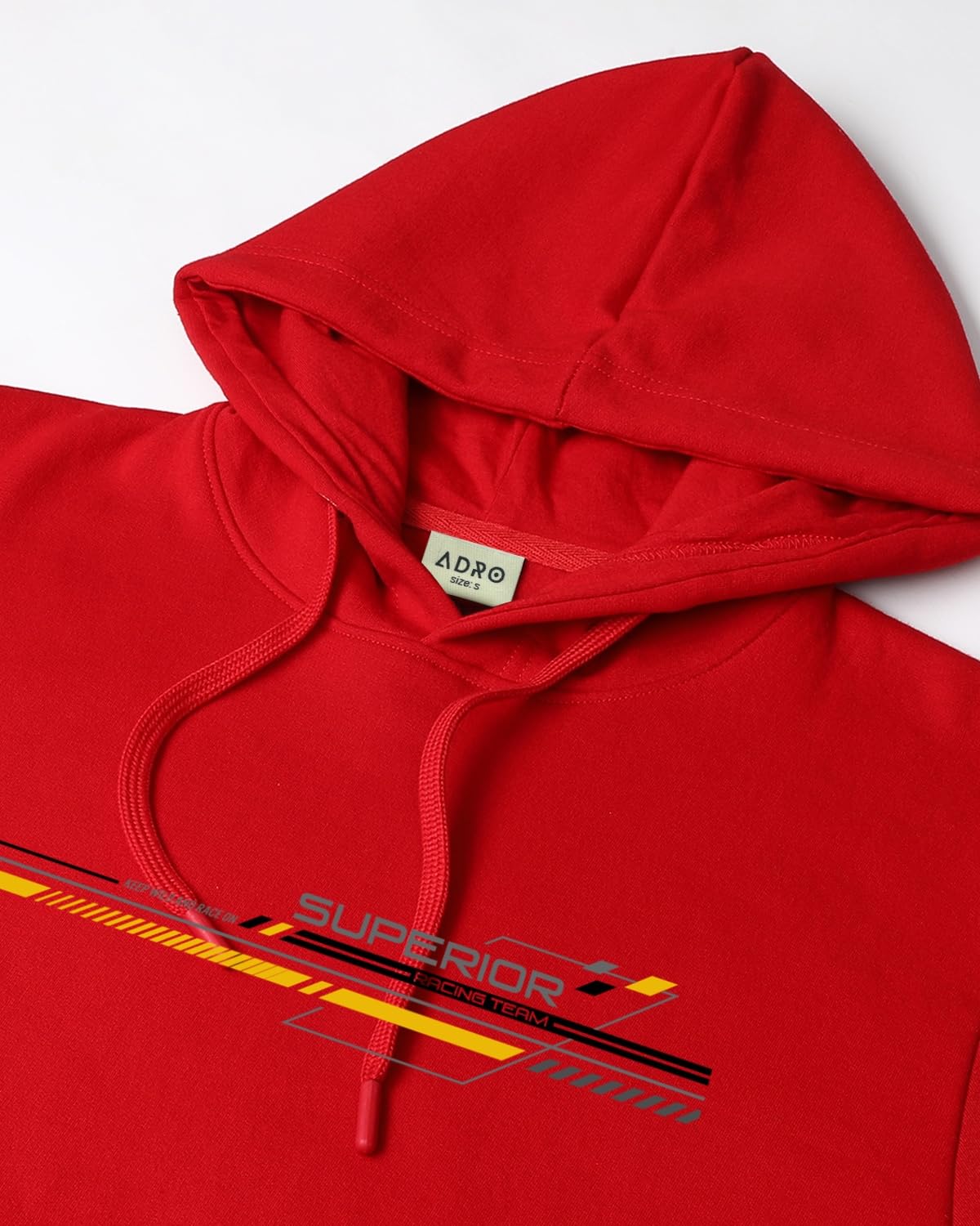 ADRO Men's Cotton Blend Neck Hooded Sweatshirt (H24-RAC-RD_Red