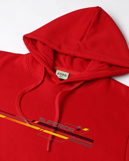 ADRO Men's Cotton Blend Neck Hooded Sweatshirt (H24-RAC-RD_Red