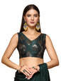 OOMPH! Womens Indian Ethnic Wear Designer Big Paisley Pattern Zari Work V Neck Sleeveless Forest Green Color Brocade Readymade