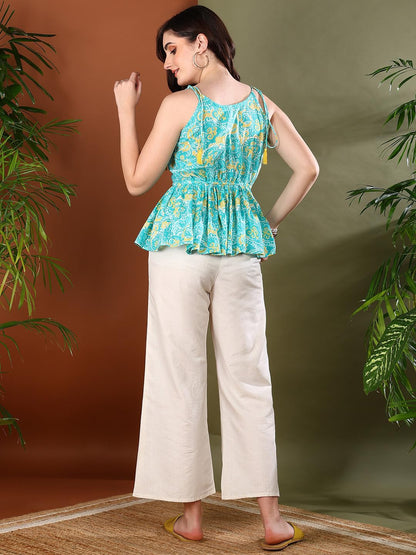 Stylum Womens Floral Printed Cotton Kurti Pant Set