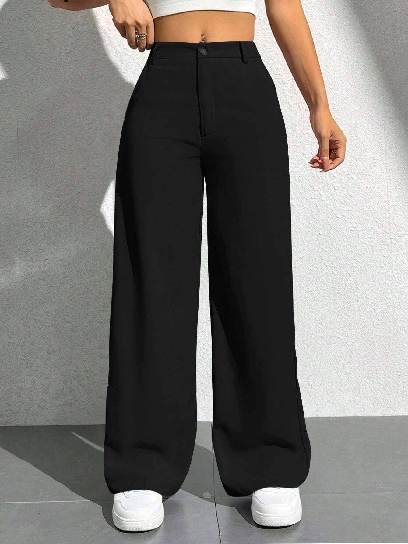 Toochki Trousers for Women | Womens High-Waisted Pant | Trouser | Korean Style | Bottom Black