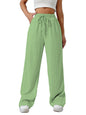 Sugathari Womens Pista Green Loose Wide-Leg Pants with Textured Wrinkled Fabric and Drawstring Waist Long Trousers (Trouser 157