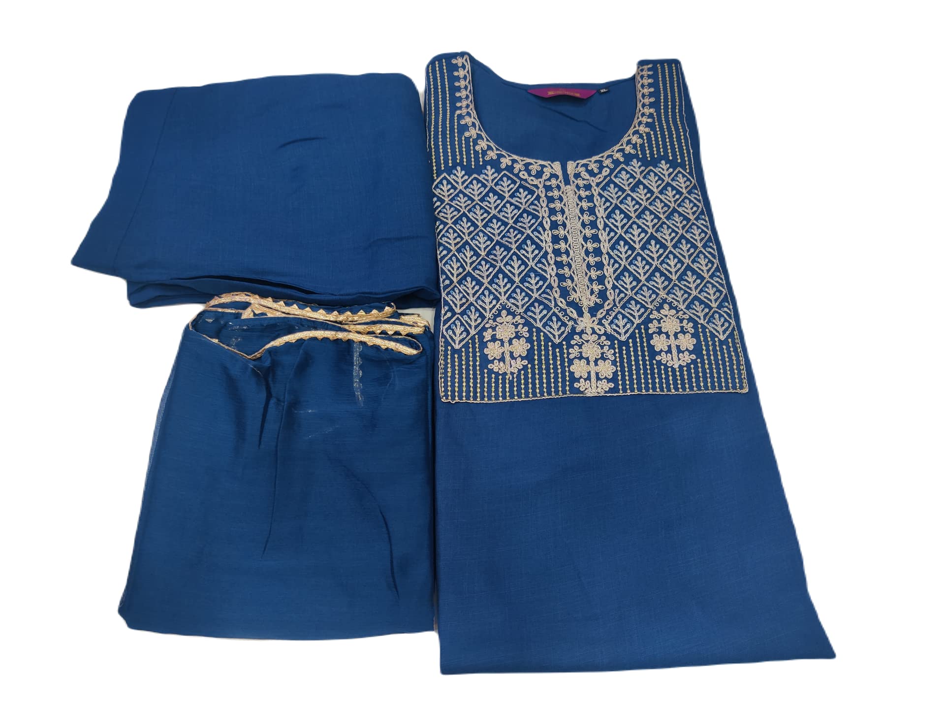 ANNI DESIGNER Womens Cotton Blend Straight Solid Kurta with Palazzo & Dupatta (Just New Cerosin_XXL_Blue_XX-Large)