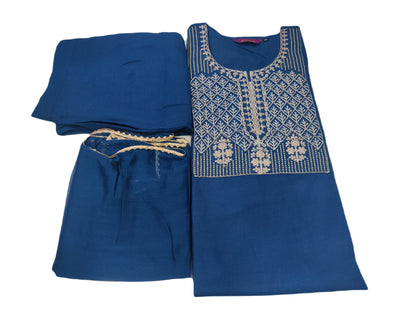 ANNI DESIGNER Womens Cotton Blend Straight Solid Kurta with Palazzo & Dupatta (Just New Cerosin_XXL_Blue_XX-Large)