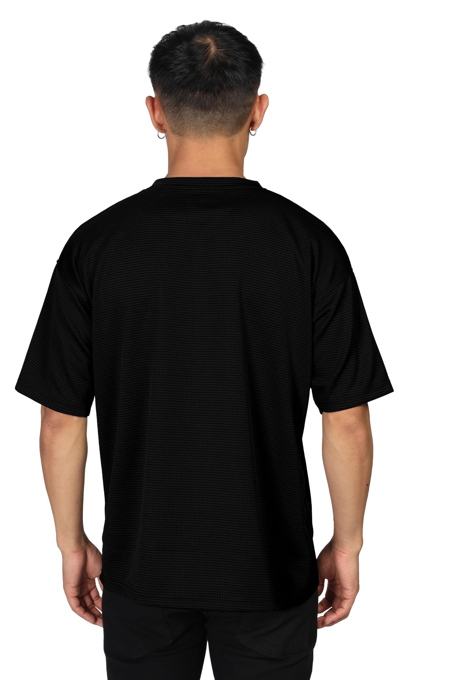 SHODOX Mens Solid Dotted Unique Design Oversized Tshirt for Men - Round Neck Loose Fit Drop Shoulder Mens T-Shirt Black