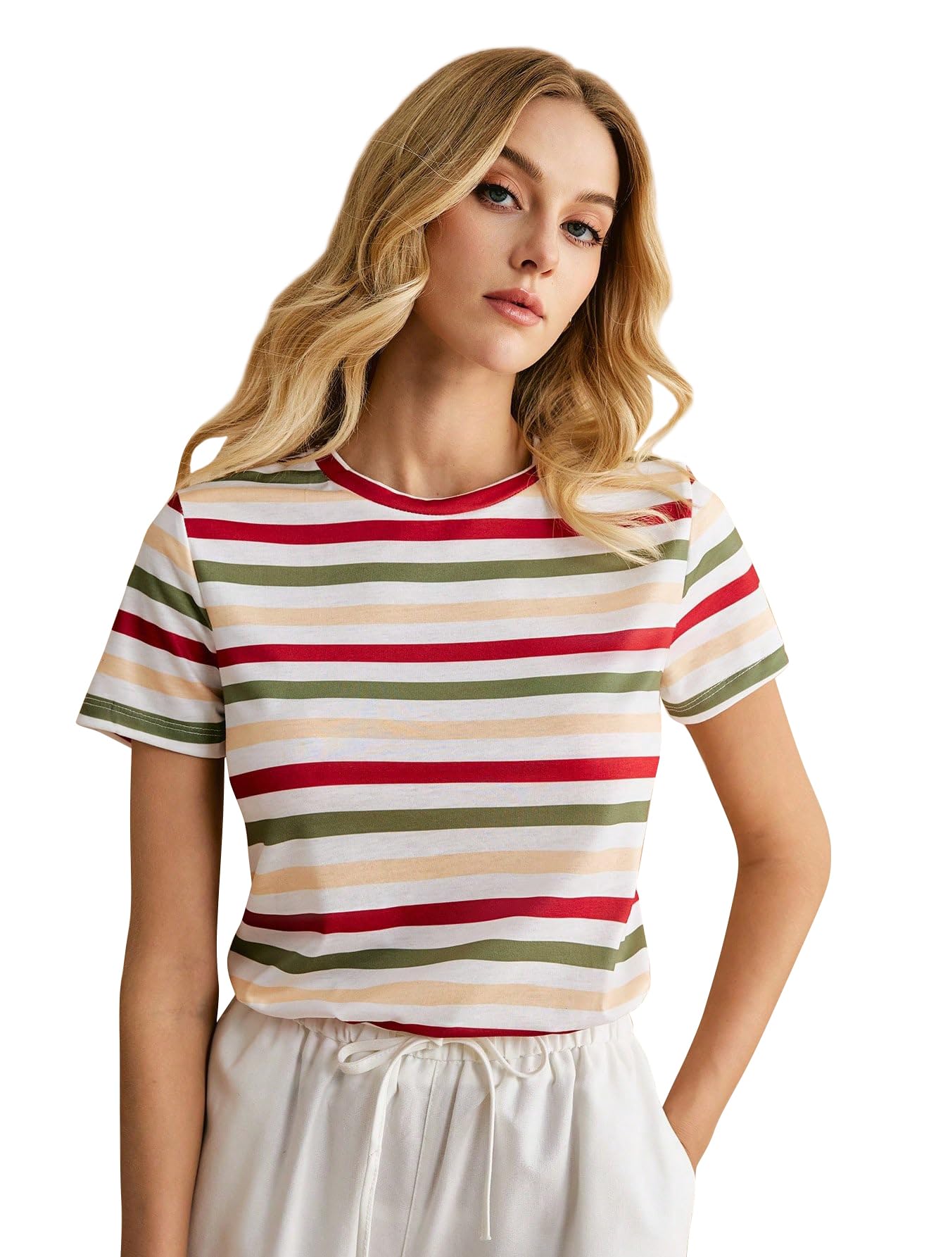 Toochki Tops for Woman | Spandex Top | T-Shirt | Tshirt | Western | for Jeans | Short Sleeve | Stretchable | Striped Printed Red