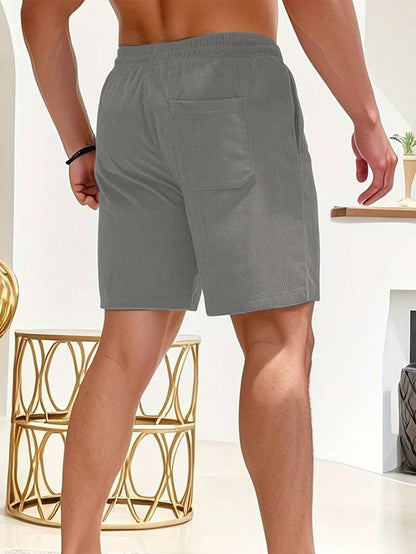 AVANOVA Mens Light Grey Solid Color Loose Fit Drawstring Short with Pockets, Casual Patch Pocket Waist Letter Print Shorts (Sho